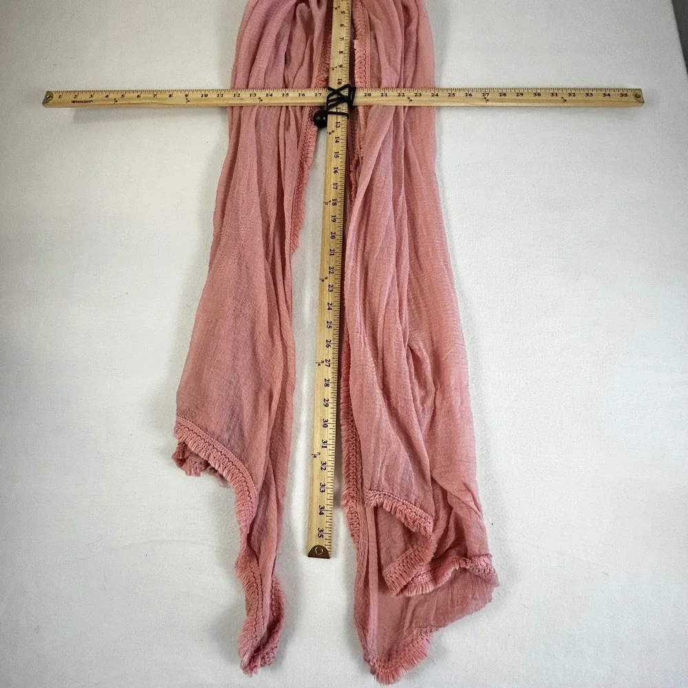 One Size Pink Sheer Gauze Scarf‎ Wrap Fringe Trim